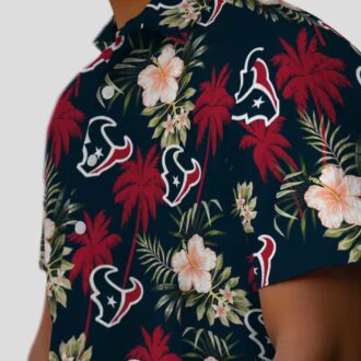 NFL Houston Texans Blue Hawaiian Shirt - Tropical Palm Tree & Flower Design