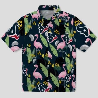 NFL Houston Texans Flamingo Print Blue Hawaiian Shirt - Beach & Game Day Style