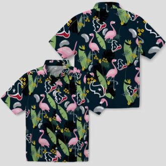 NFL Houston Texans Flamingo Print Blue Hawaiian Shirt - Beach & Game Day Style