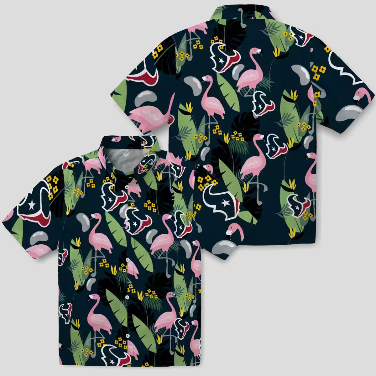 NFL Houston Texans Flamingo Print Blue Hawaiian Shirt - Beach & Game Day Style
