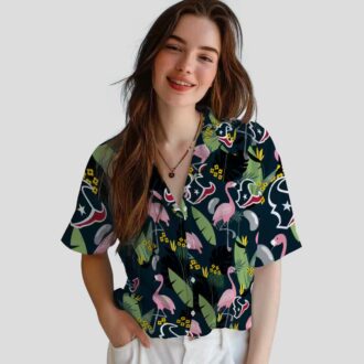 NFL Houston Texans Flamingo Print Blue Hawaiian Shirt - Beach & Game Day Style