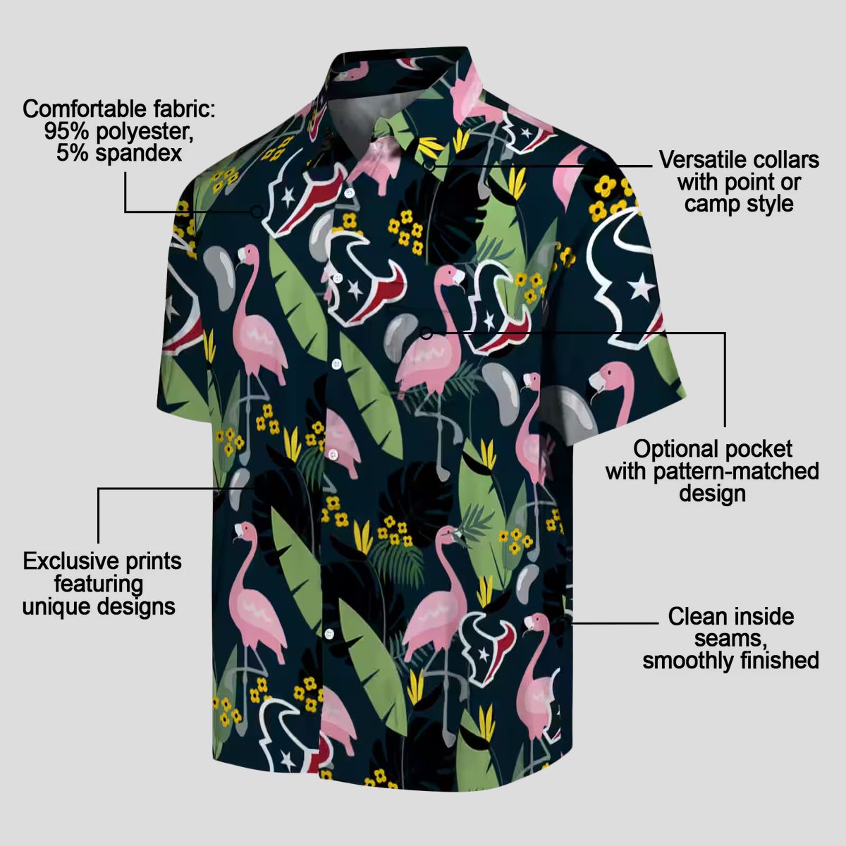 NFL Houston Texans Flamingo Print Blue Hawaiian Shirt - Beach & Game Day Style