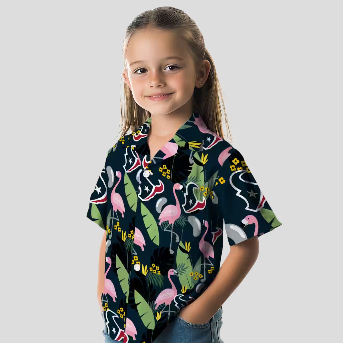 NFL Houston Texans Flamingo Print Blue Hawaiian Shirt - Beach & Game Day Style