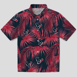 NFL Houston Texans Leafy Palms Aloha Blue Hawaiian Shirt - Game Day & Beachwear