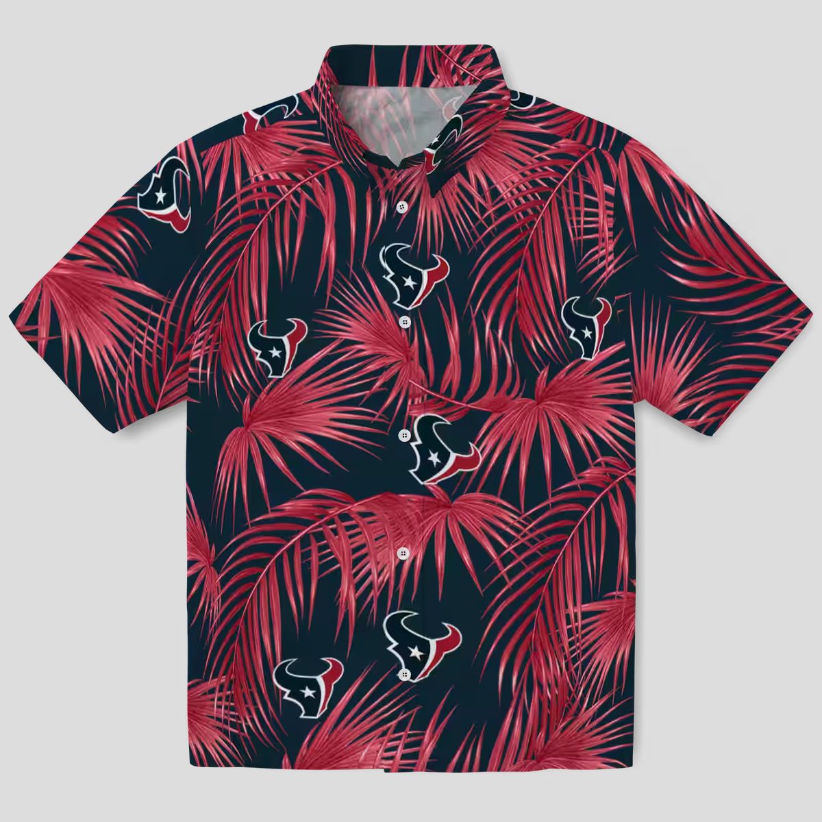 NFL Houston Texans Leafy Palms Aloha Blue Hawaiian Shirt - Game Day & Beachwear