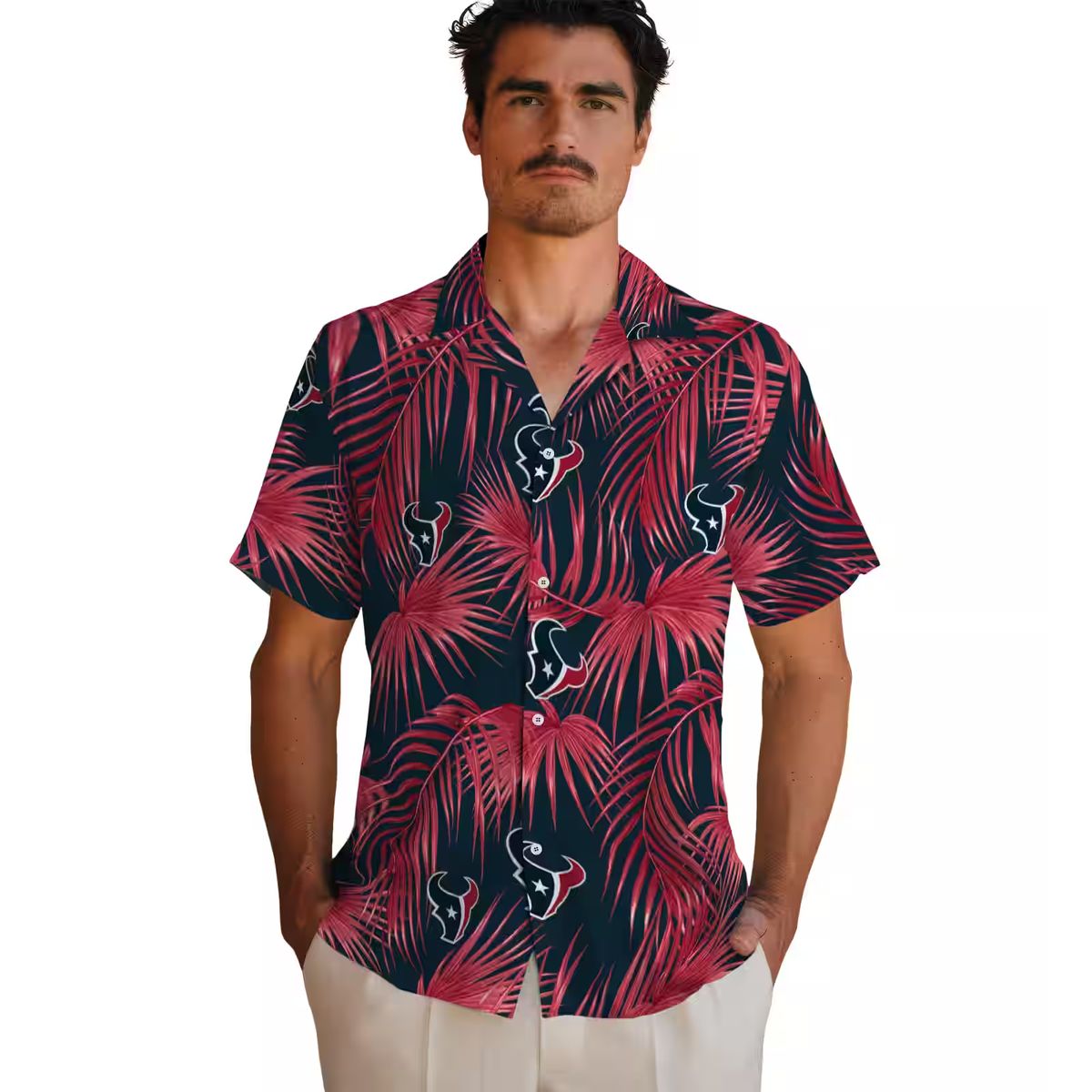 NFL Houston Texans Leafy Palms Aloha Blue Hawaiian Shirt - Game Day & Beachwear