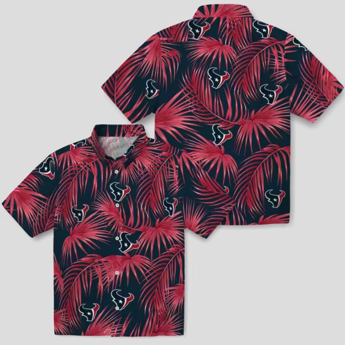 NFL Houston Texans Leafy Palms Aloha Blue Hawaiian Shirt - Game Day & Beachwear