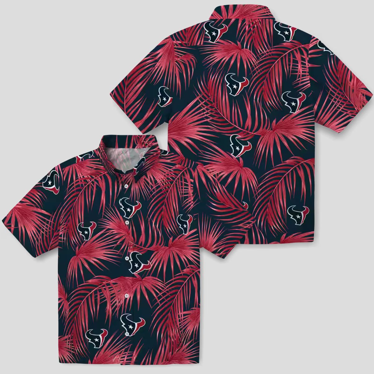 NFL Houston Texans Leafy Palms Aloha Blue Hawaiian Shirt - Game Day & Beachwear
