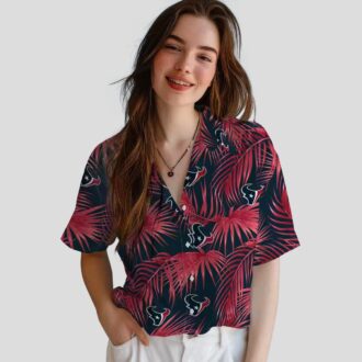 NFL Houston Texans Leafy Palms Aloha Blue Hawaiian Shirt - Game Day & Beachwear