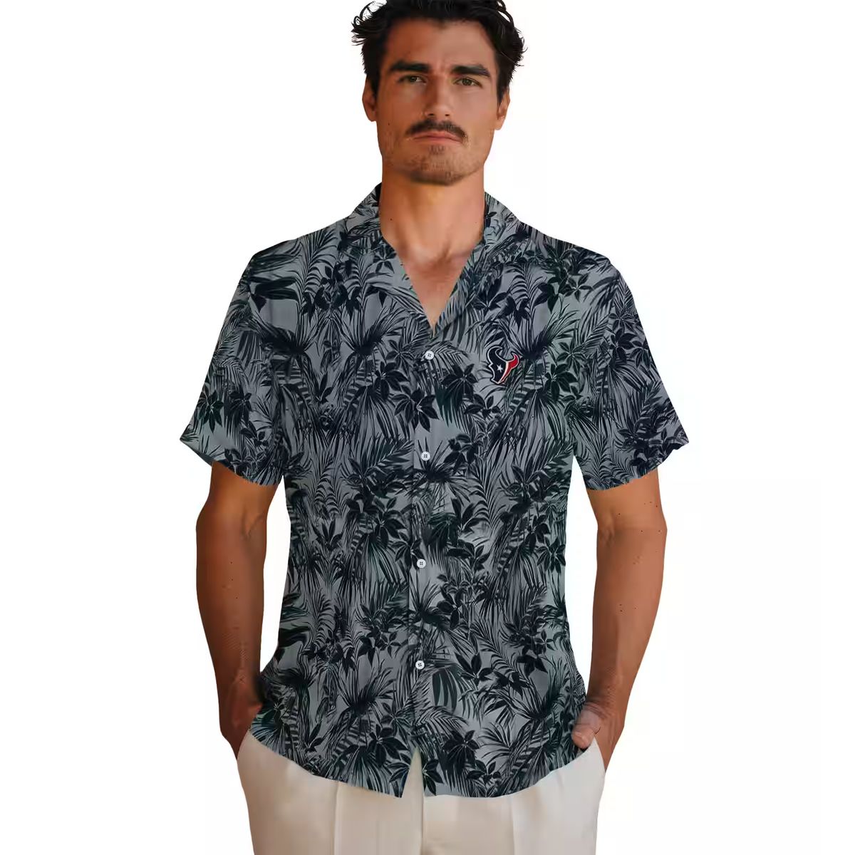 NFL Houston Texans Leafy Pattern Hawaiian Shirt - Beach & Game Day Style