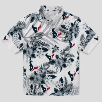 NFL Houston Texans Tropical Hibiscus Palm Leaf Hawaiian Shirt - Blue and White Design