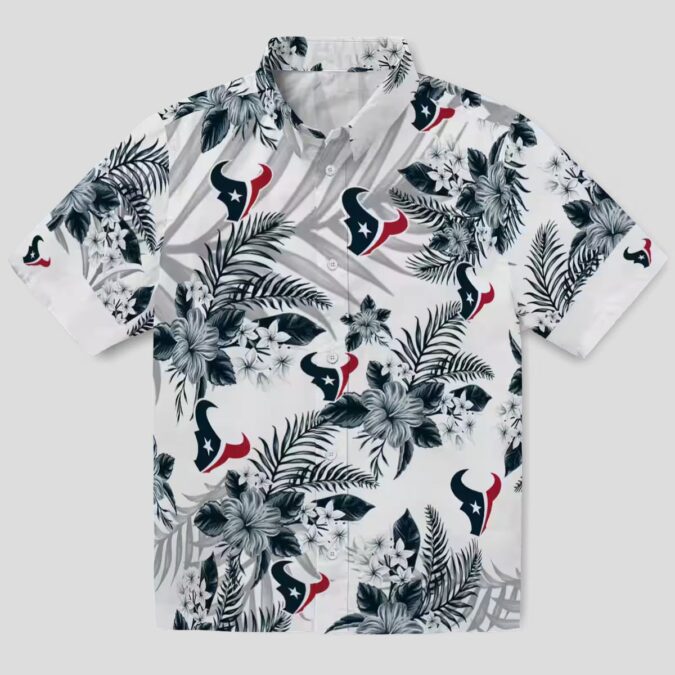 NFL Houston Texans Tropical Hibiscus Palm Leaf Hawaiian Shirt - Blue and White Design