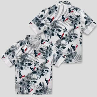 NFL Houston Texans Tropical Hibiscus Palm Leaf Hawaiian Shirt - Blue and White Design