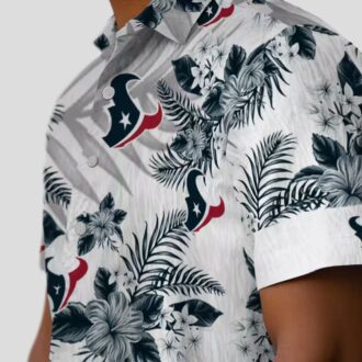 NFL Houston Texans Tropical Hibiscus Palm Leaf Hawaiian Shirt - Blue and White Design