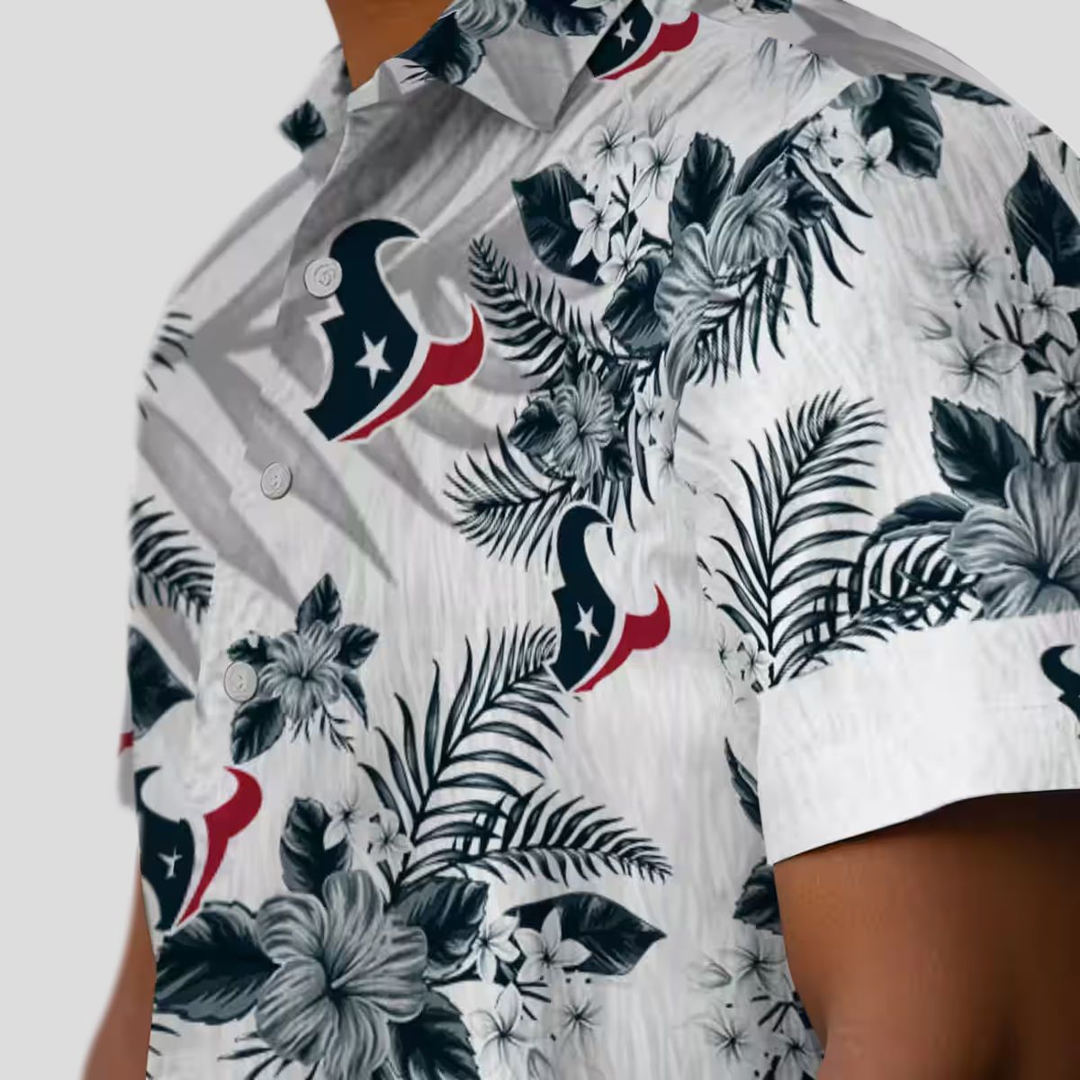 NFL Houston Texans Tropical Hibiscus Palm Leaf Hawaiian Shirt - Blue and White Design