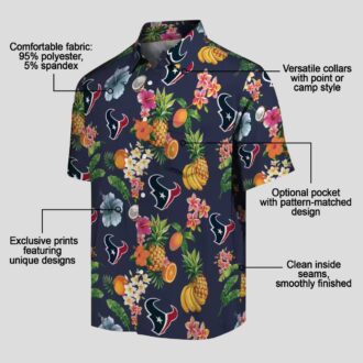 NFL Team Houston Texans Navy Hawaiian Shirt with Hibiscus and Fruit Print