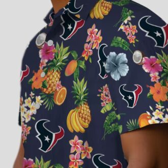 NFL Team Houston Texans Navy Hawaiian Shirt with Hibiscus and Fruit Print