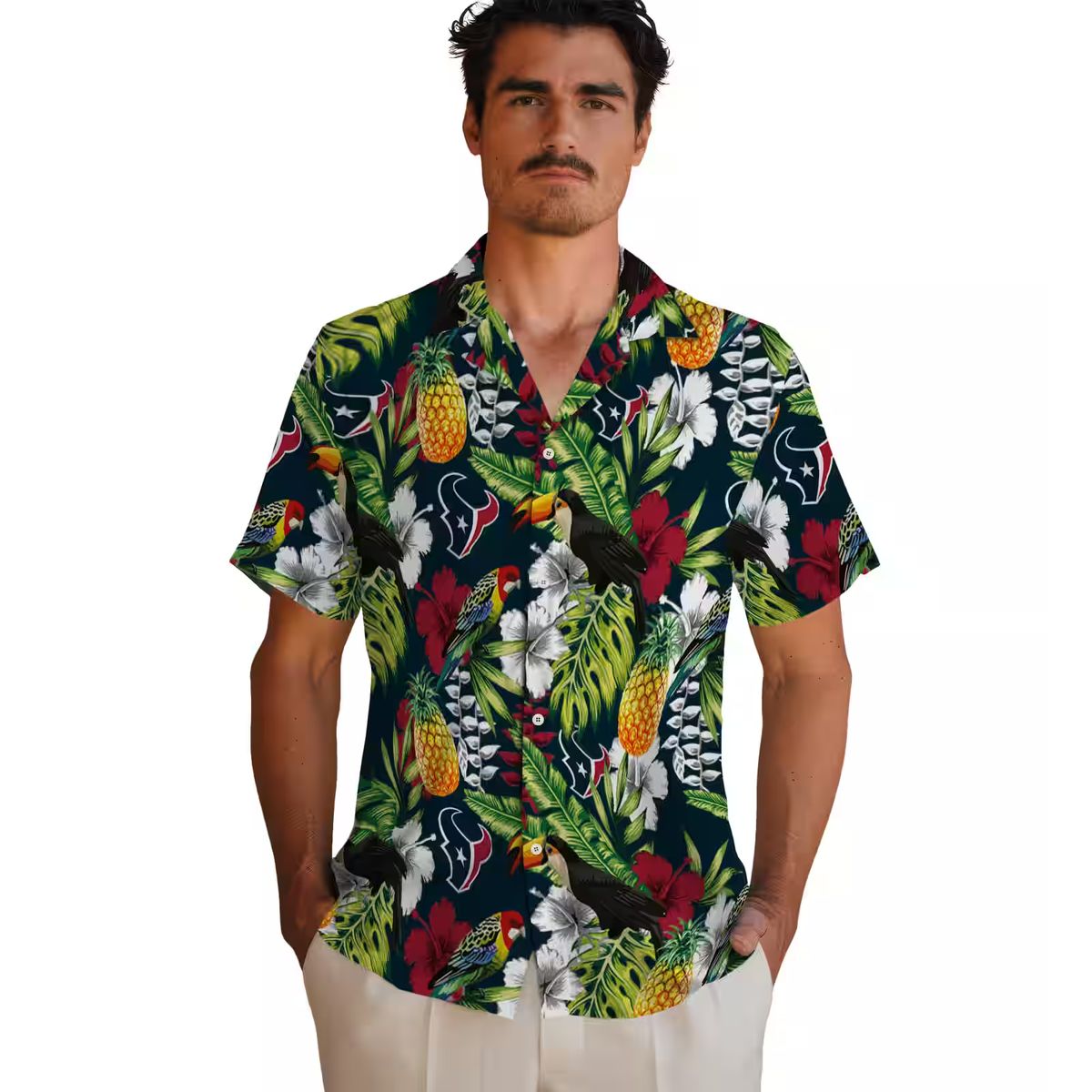 Personalized Houston Texans Hawaiian Blue Shirt with Tropical Toucan Print