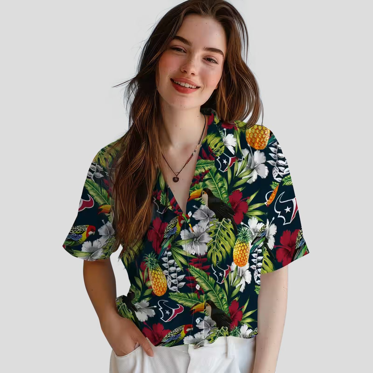 Personalized Houston Texans Hawaiian Blue Shirt with Tropical Toucan Print
