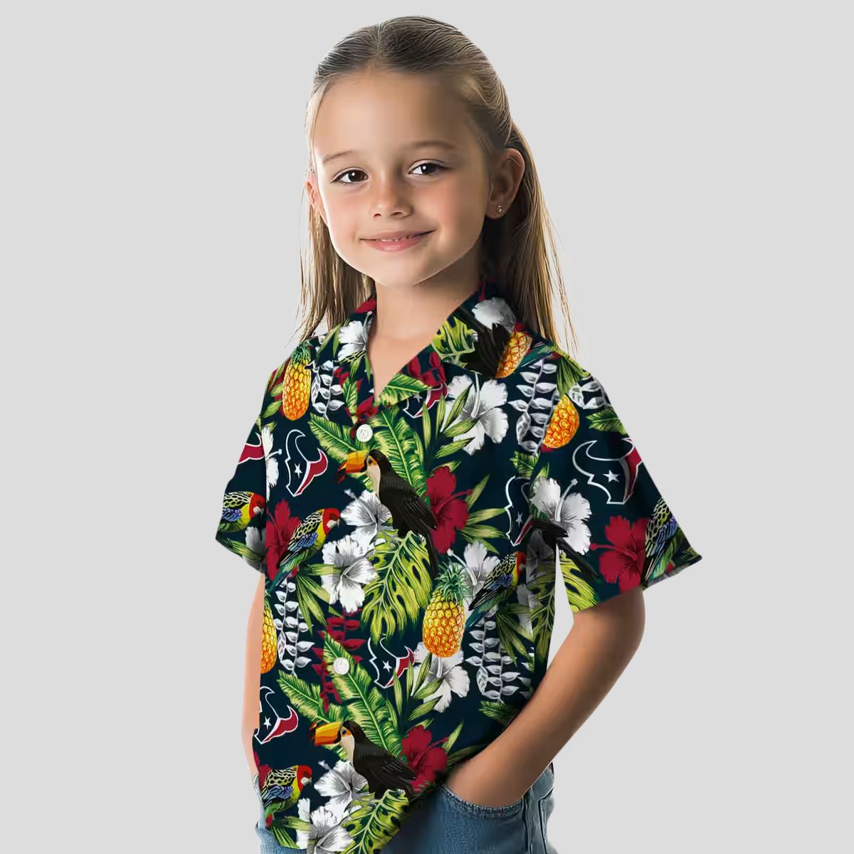 Personalized Houston Texans Hawaiian Blue Shirt with Tropical Toucan Print