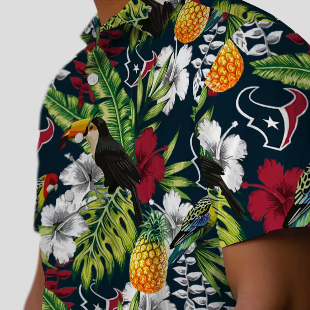Personalized Houston Texans Hawaiian Blue Shirt with Tropical Toucan Print