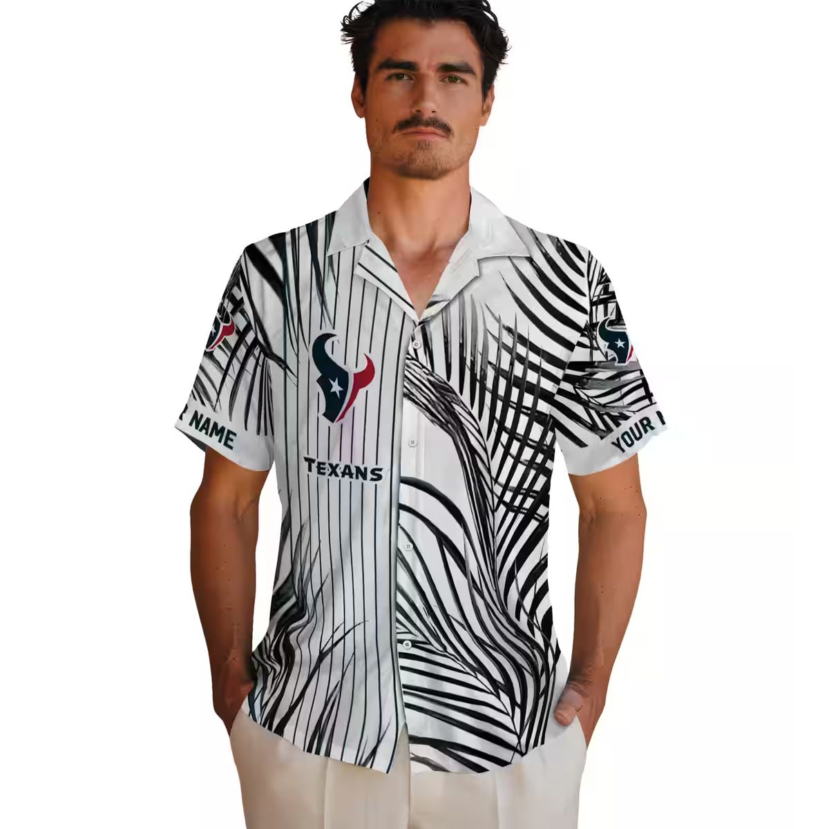 Premium Houston Texans Striped Hawaiian Shirt - NFL Blue Black White Gameday