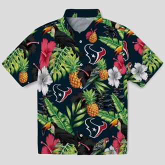 Tropical Houston Texans Blue Green Hawaiian Shirt with Toucan, Hibiscus & Pineapple