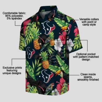Tropical Houston Texans Blue Green Hawaiian Shirt with Toucan, Hibiscus & Pineapple