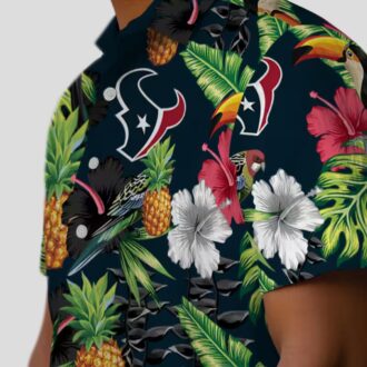Tropical Houston Texans Blue Green Hawaiian Shirt with Toucan, Hibiscus & Pineapple