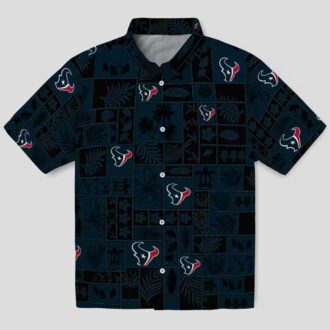 Tropical Houston Texans Hawaiian Shirt - Blue & Black Patchwork, NFL Team Design