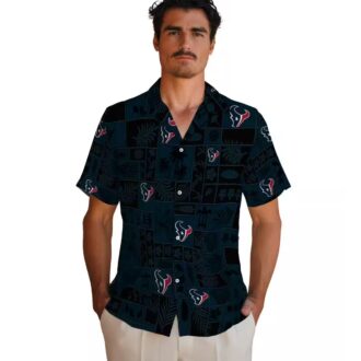 Tropical Houston Texans Hawaiian Shirt - Blue & Black Patchwork, NFL Team Design
