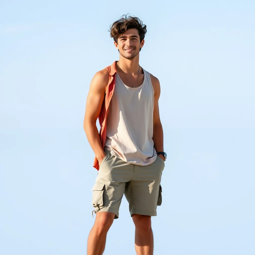 Wearing shorts with a Hawaiian shirt creates a fresh and dynamic outdoor fashion look for men.