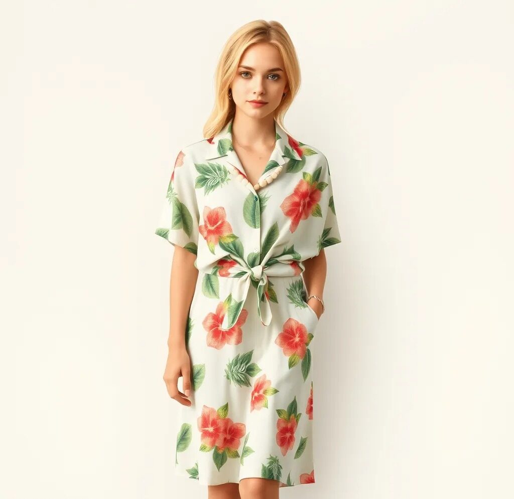 A flowy midi skirt and blouse featuring a floral pattern for women