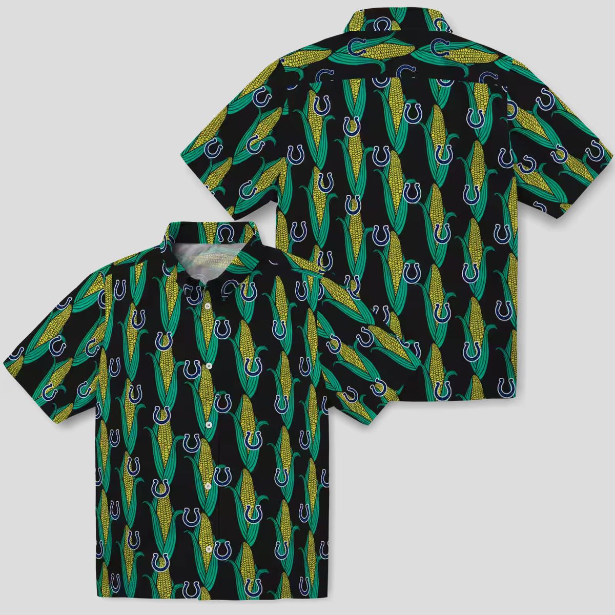 Black Green Indianapolis Colts Hawaiian Shirt – Corn Print, Summer & Game Day Wear