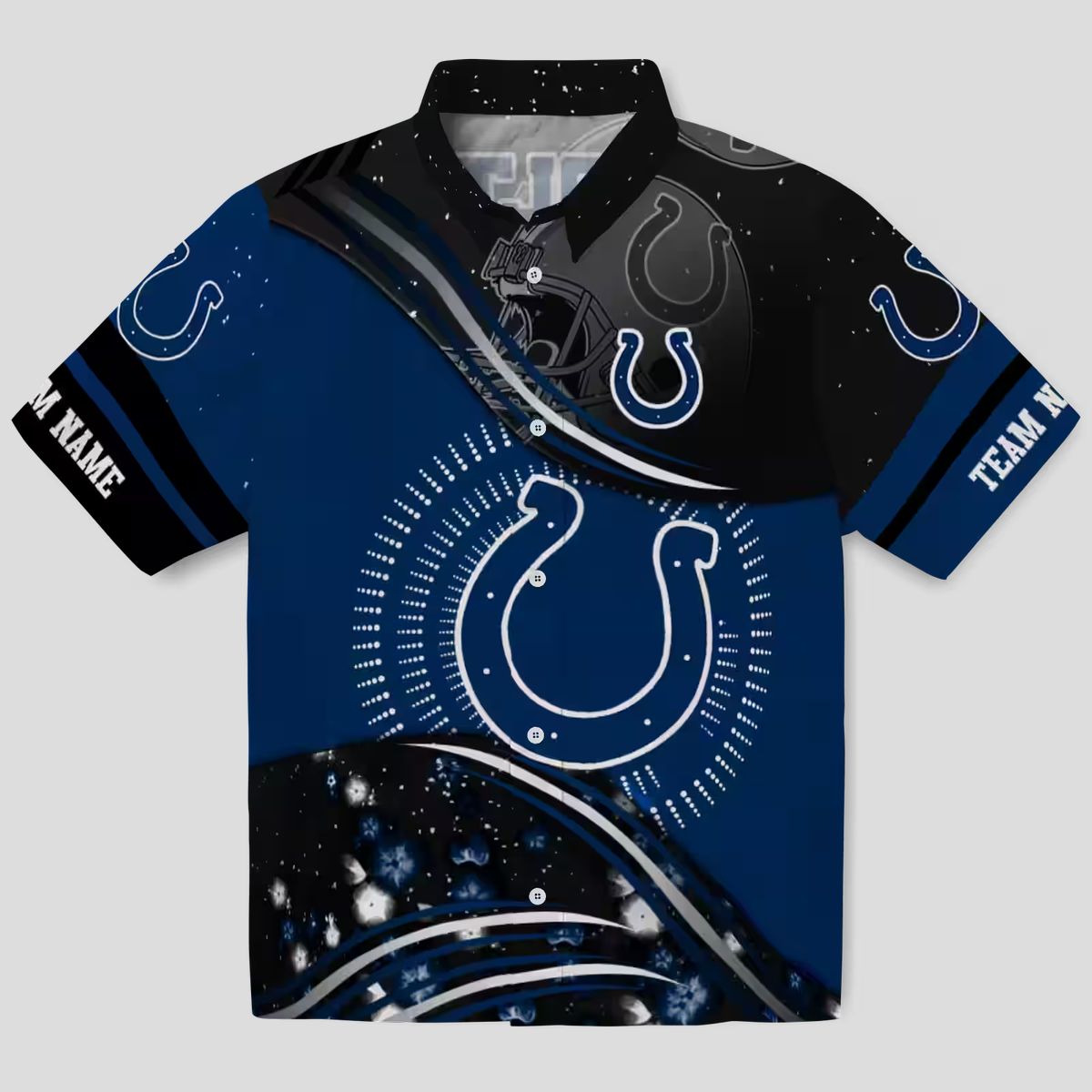 Blue & Black Football Wave Colts Hawaiian Shirt, Summer Vacation Outfit