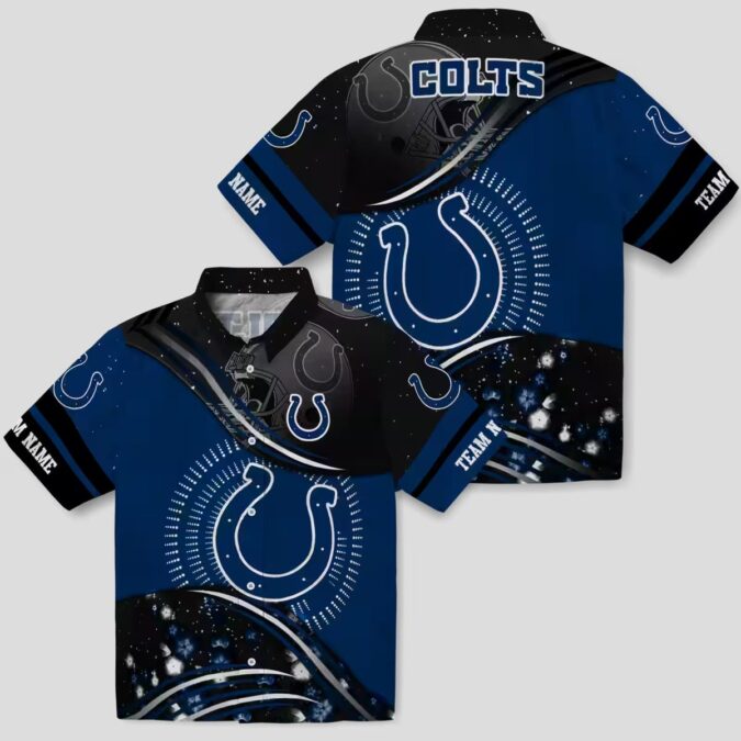 Blue & Black Football Wave Colts Hawaiian Shirt, Summer Vacation Outfit