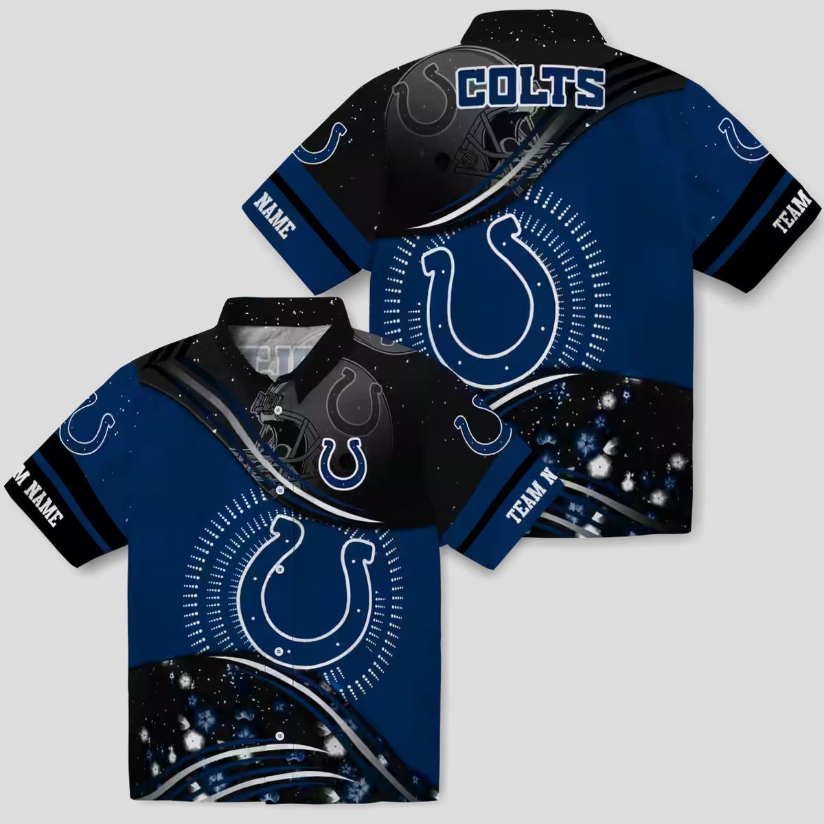 Blue & Black Football Wave Colts Hawaiian Shirt, Summer Vacation Outfit