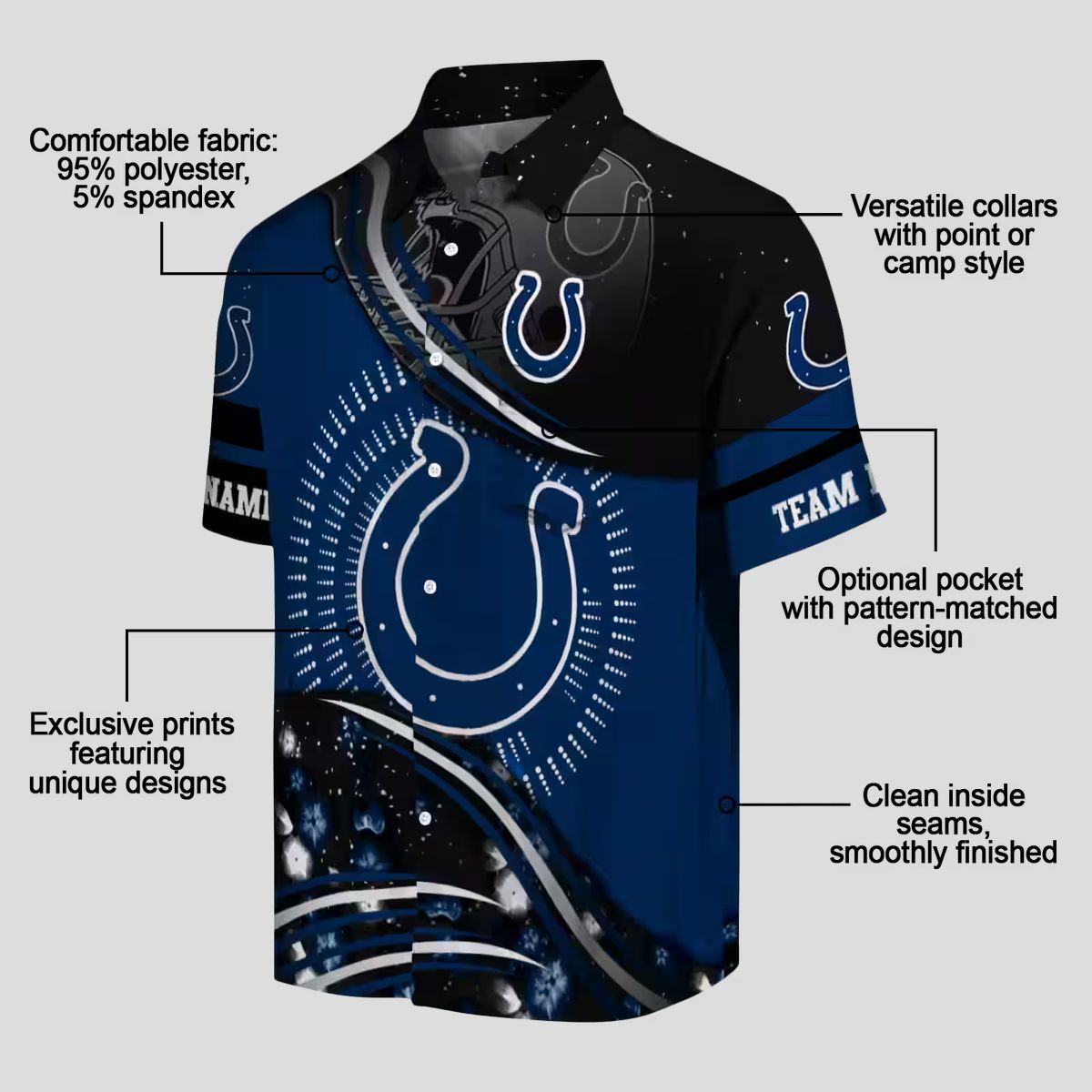 Blue & Black Football Wave Colts Hawaiian Shirt, Summer Vacation Outfit
