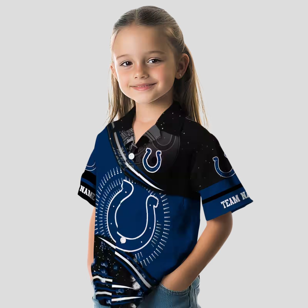 Blue & Black Football Wave Colts Hawaiian Shirt, Summer Vacation Outfit