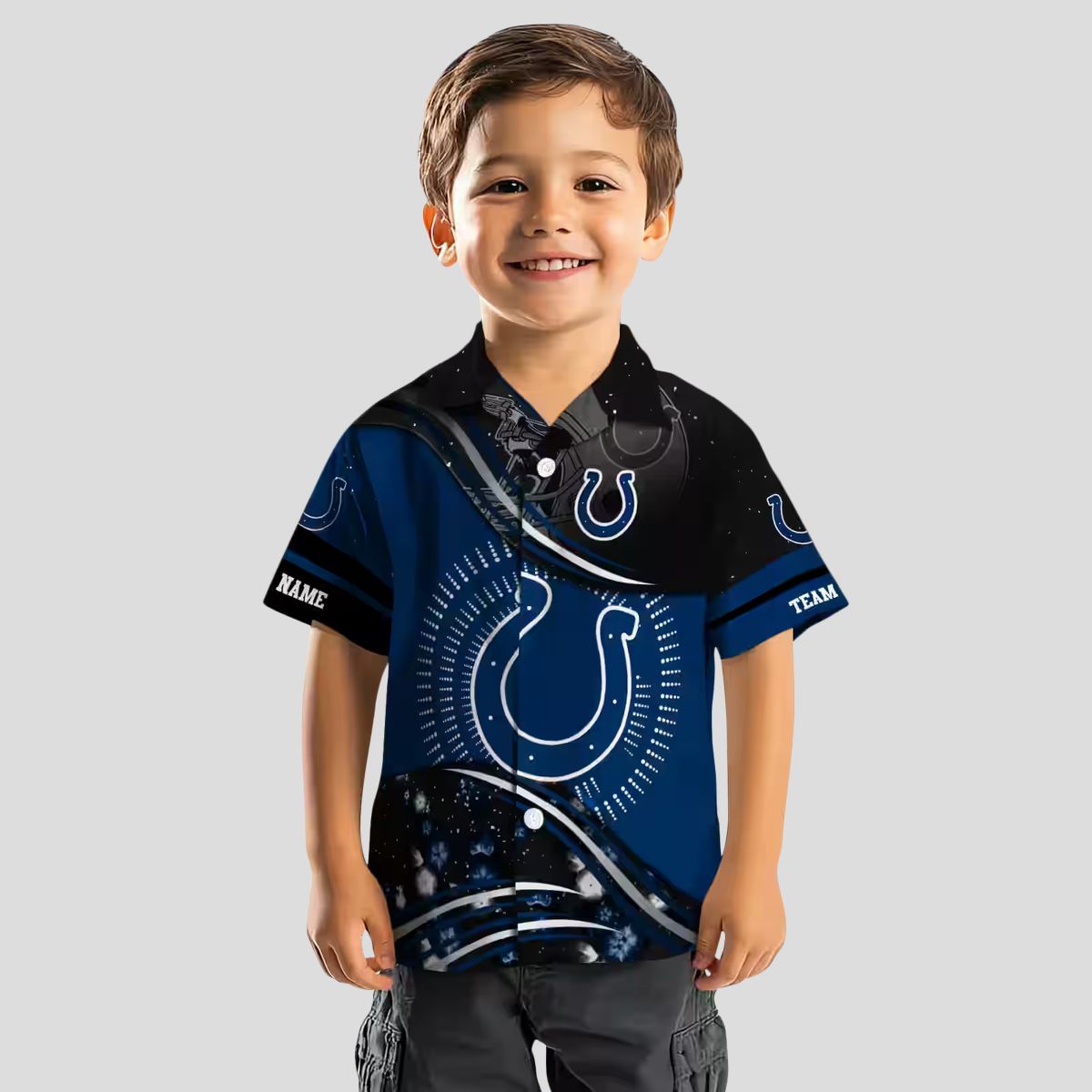 Blue & Black Football Wave Colts Hawaiian Shirt, Summer Vacation Outfit