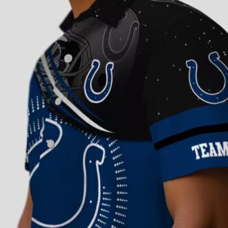 Blue & Black Football Wave Colts Hawaiian Shirt, Summer Vacation Outfit