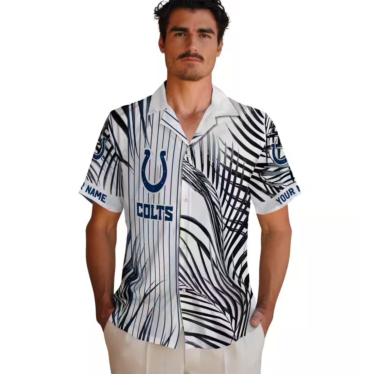 Blue & White Indianapolis Colts Palm Stripes Hawaiian Shirt, Beach Party Outfit