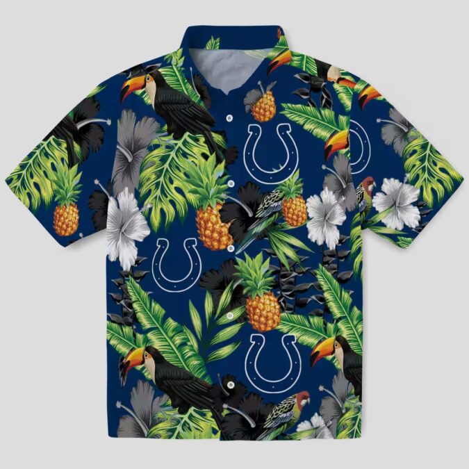 Blue Green Indianapolis Colts Hawaiian Shirt - Hibiscus & Pineapple Tropical Design