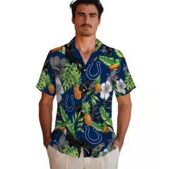 Blue Green Indianapolis Colts Hawaiian Shirt - Hibiscus & Pineapple Tropical Design