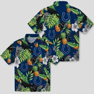 Blue Green Indianapolis Colts Hawaiian Shirt - Hibiscus & Pineapple Tropical Design