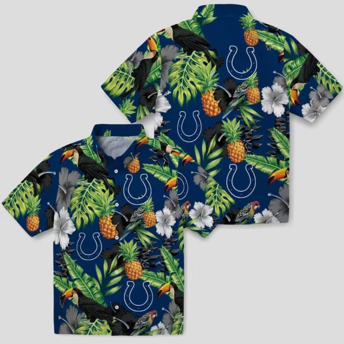Blue Green Indianapolis Colts Hawaiian Shirt - Hibiscus & Pineapple Tropical Design