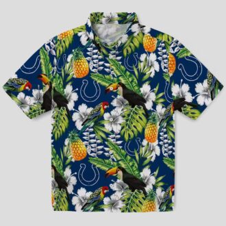 Custom Colts Hawaiian Button Up Shirt, Tropical Toucan & Palm Tree Summer Outfit