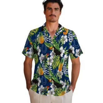 Custom Colts Hawaiian Button Up Shirt, Tropical Toucan & Palm Tree Summer Outfit