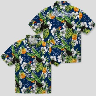 Custom Colts Hawaiian Button Up Shirt, Tropical Toucan & Palm Tree Summer Outfit