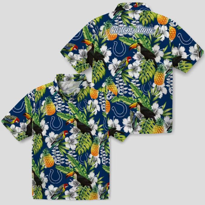 Custom Colts Hawaiian Button Up Shirt, Tropical Toucan & Palm Tree Summer Outfit